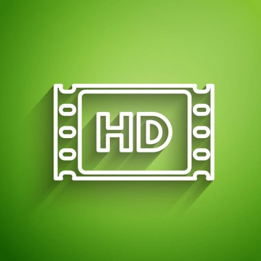 Beyaz çizgi 4K film, bant, çerçeve simgesi yeşil arka planda izole edildi. Vektör İllüstrasyonu