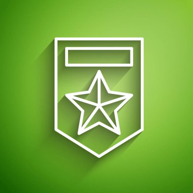 Beyaz çizgi sembolü yeşil arkaplanda izole edildi. Askeri rozet işareti. Vektör İllüstrasyonu