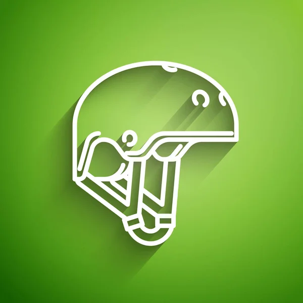 Línea Blanca Icono Del Casco Aislado Sobre Fondo Verde Deporte — Vector de stock