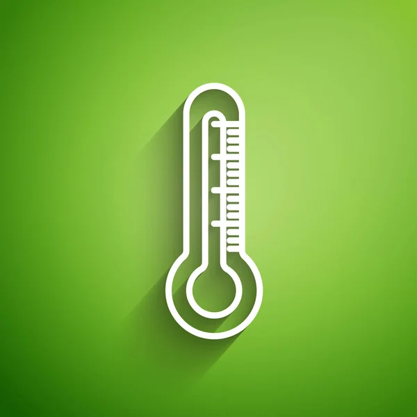 White Line Thermometer Icon Isolated Green Background Vector Illustration — Stock Vector