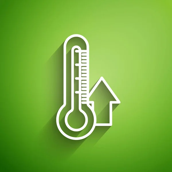 緑色の背景に分離された白い線温度計のアイコン ベクターイラスト — ストックベクタ