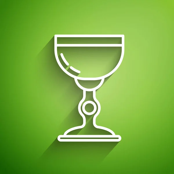 White Line Jewish Goblet Icon Isolated Green Background Jewish Wine — Stock Vector