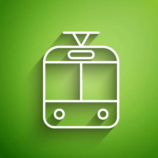 Witte Lijn Tram Spoorwegpictogram Geïsoleerd Groene Achtergrond Openbaar Vervoer Symbool — Stockvector