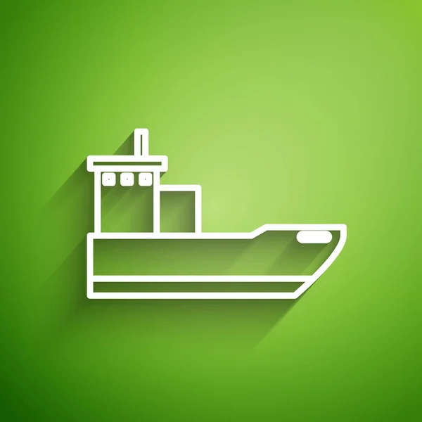 White Line Cargo Ship Icon Isolated Green Background Vector Illustration — ストックベクタ