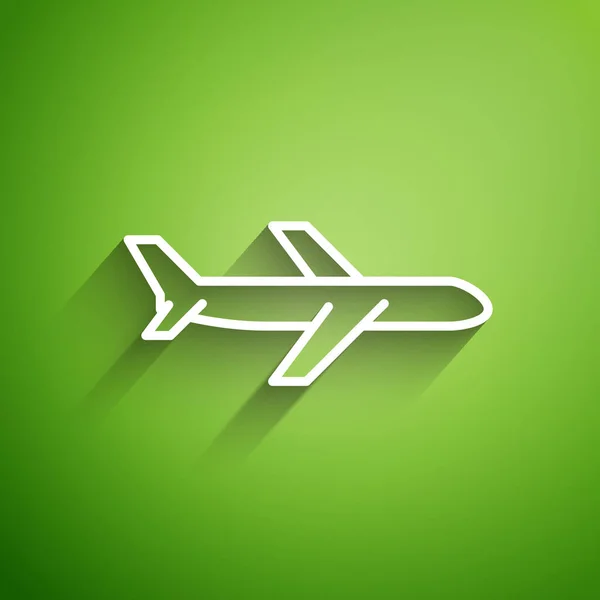 White Line Plane Icon Isolated Green Background Flying Airplane Icon — Stock Vector
