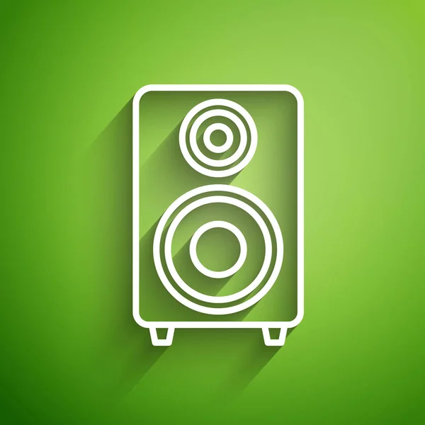 White Line Stereo Lautsprechersymbol Isoliert Auf Grünem Hintergrund Soundsystem Lautsprecher — Stockvektor