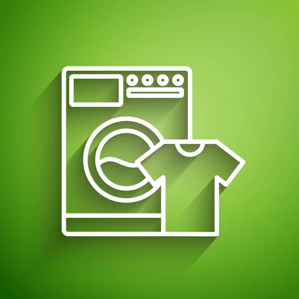 White Line Washer Shirt Icon Isolated Green Background Washing Machine — Stock Vector