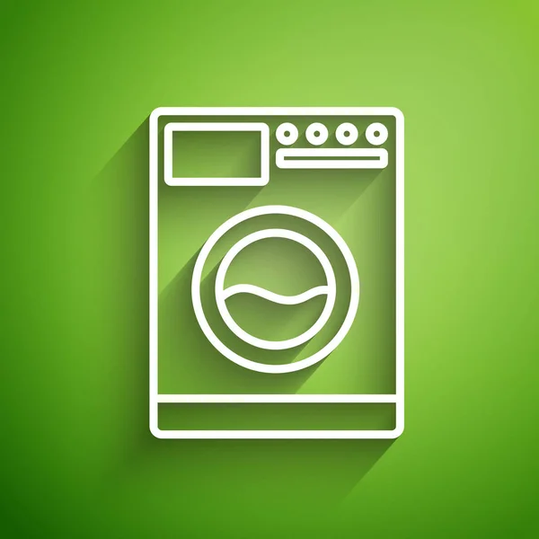 Weiße Linie Unterlegscheibe Symbol Isoliert Auf Grünem Hintergrund Waschmaschinensymbol Waschmaschine — Stockvektor