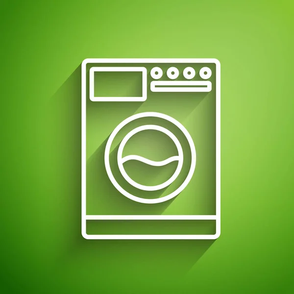 Witte Lijn Wasmachine Pictogram Geïsoleerd Groene Achtergrond Wasmachine Icoon Wasmachine — Stockvector