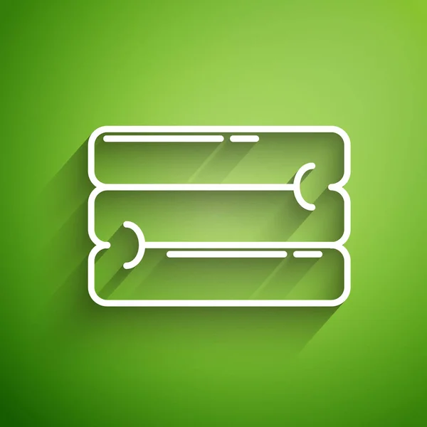 Witte Lijn Handdoek Stapel Pictogram Geïsoleerd Groene Achtergrond Vector Illustratie — Stockvector