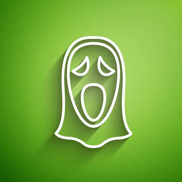 Biała Linia Zabawna Straszna Maska Ducha Ikonę Halloween Odizolowana Zielonym — Wektor stockowy