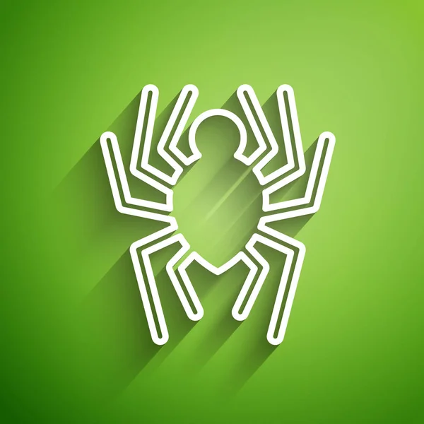 Beyaz Çizgi Örümcek Simgesi Yeşil Arkaplanda Izole Edildi Mutlu Cadılar — Stok Vektör