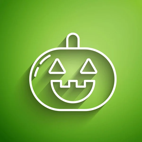 Witte Lijn Pompoen Pictogram Geïsoleerd Groene Achtergrond Gelukkig Halloween Feest — Stockvector