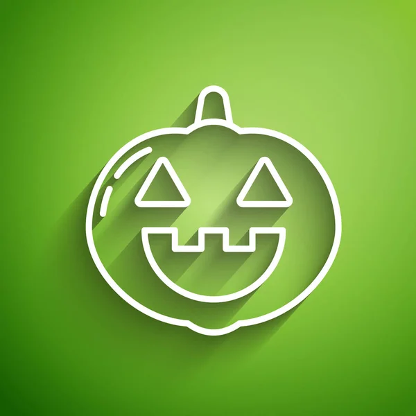 Witte Lijn Pompoen Pictogram Geïsoleerd Groene Achtergrond Gelukkig Halloween Feest — Stockvector