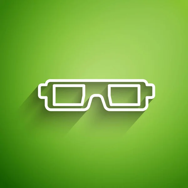 Weiße Linie Kinobrille Symbol Isoliert Auf Grünem Hintergrund Vektorillustration — Stockvektor