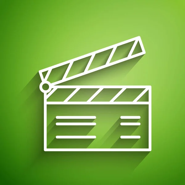 白线电影拍手图标孤立在绿色背景 电影拍板 板上的标志 电影制作或媒体行业的概念 病媒图解 — 图库矢量图片
