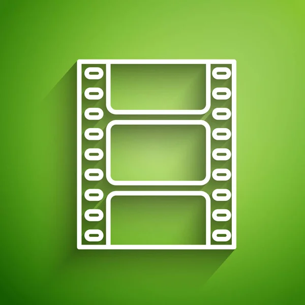 Weiße Linie Spielt Video Symbol Isoliert Auf Grünem Hintergrund Filmstreifenschild — Stockvektor