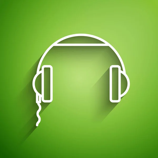 Bílá Linka Sluchátka Ikona Izolované Zeleném Pozadí Nápis Sluchátka Koncepce — Stockový vektor