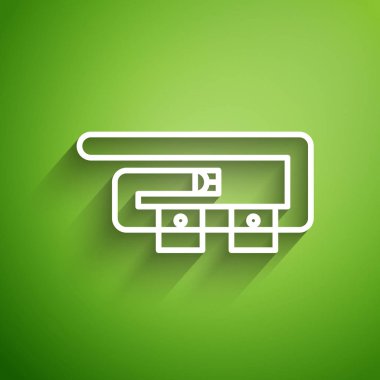 Yeşil arkaplanda beyaz çizgi dalış kuşağı simgesi izole edildi. Dalış takımları. Su altı ekipmanları. Vektör İllüstrasyonu