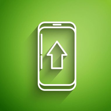 Şehir haritası yön bulma simgesinin beyaz çizgi bilgileri yeşil arkaplanda izole edildi. Mobil Uygulama Arayüzü tasarımı. Coğrafi konsept. Vektör İllüstrasyonu