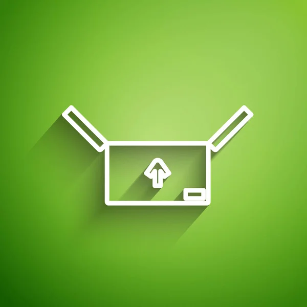 Witte Lijn Kartonnen Doos Met Verkeerssymbool Pictogram Geïsoleerd Groene Achtergrond — Stockvector