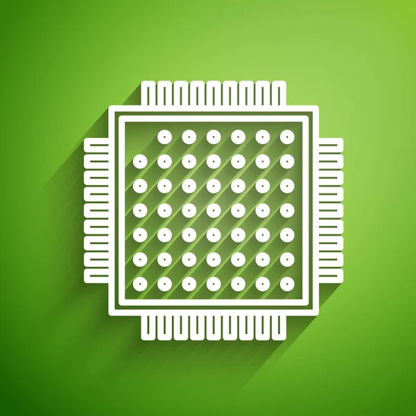 Vit Linje Processor Ikon Isolerad Grön Bakgrund Cpu Centralenhet Mikrochip — Stock vektor