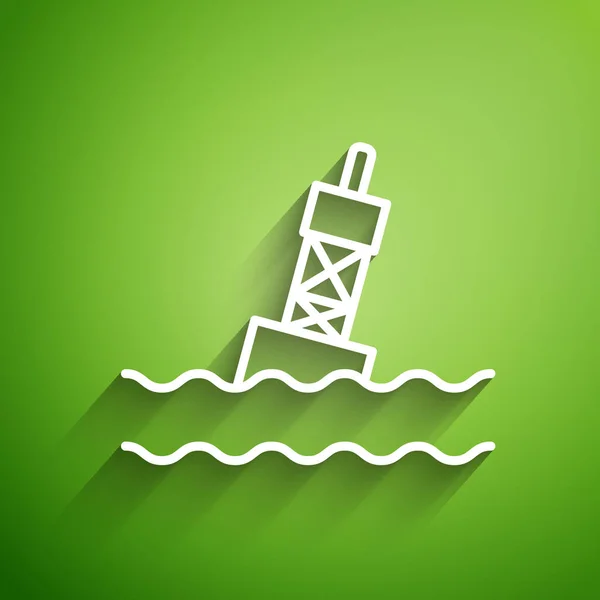 白い線緑の背景に隔離された海のアイコンに浮くブイ ベクターイラスト — ストックベクタ
