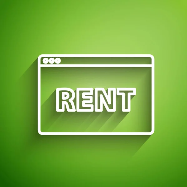 Fehér Vonal Akasztójel Szöveggel Online Rent Icon Isolated Green Background — Stock Vector