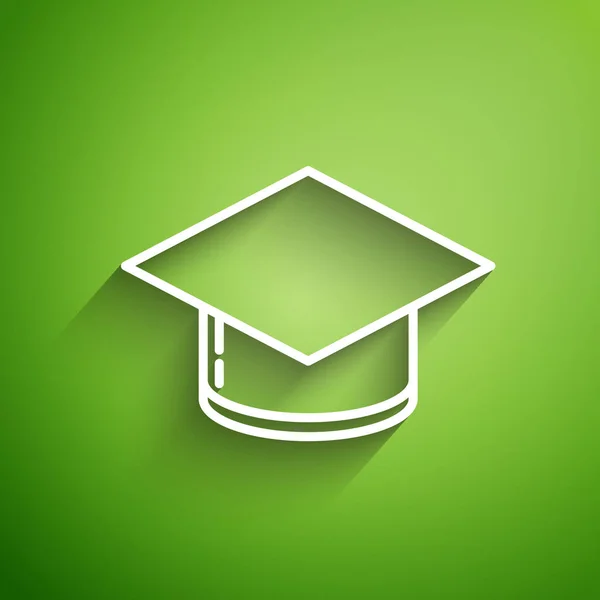 Λευκή Γραμμή Καπάκι Αποφοίτησης Εικονίδιο Απομονωμένο Πράσινο Φόντο Καπέλο Αποφοίτησης — Διανυσματικό Αρχείο