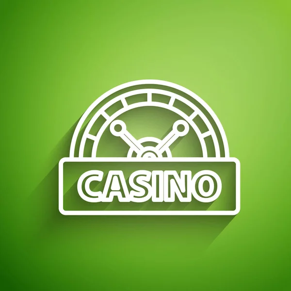 White Line Casino Signboard Icon Isolated Green Background Vector Illustration — Stock Vector