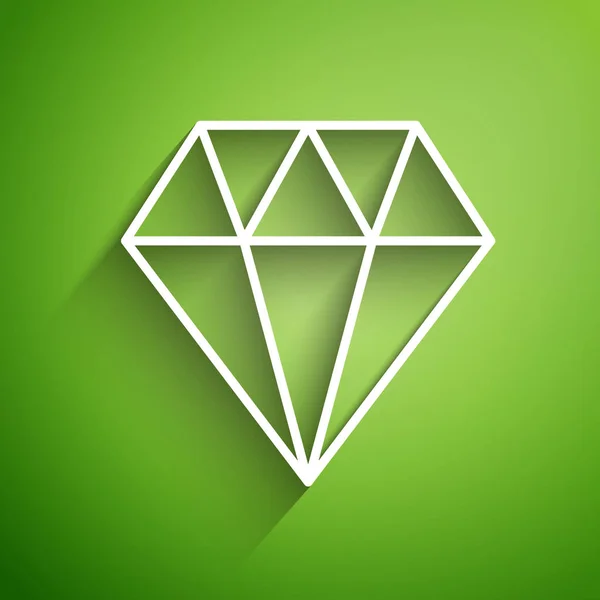 Ícone Diamante Linha Branca Isolado Fundo Verde Símbolo Jóias Pedra — Vetor de Stock