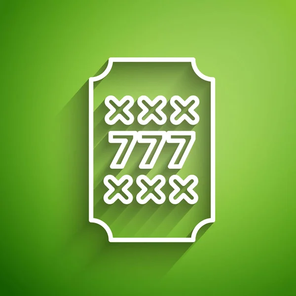Bílá Čára Slot Stroj Ikonou Jackpot Štěstí Sedmičky Izolované Zeleném — Stockový vektor