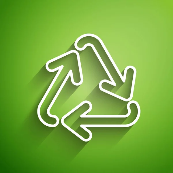 Weiße Linie Recyceln Symbolsymbol Isoliert Auf Grünem Hintergrund Rundpfeil Symbol — Stockvektor