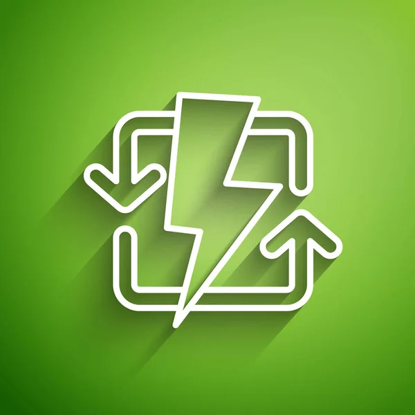 White Line Recharging Icon Isolated Green Background Electric Energy Sign — Stock Vector
