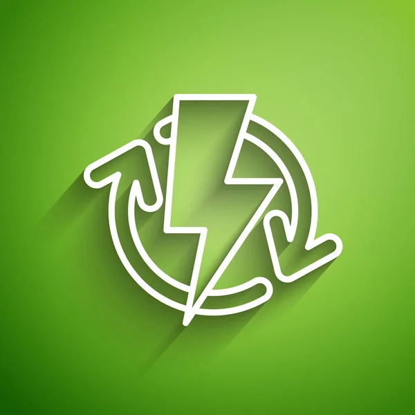 White Line Recharging Icon Isolated Green Background Electric Energy Sign — Stock Vector
