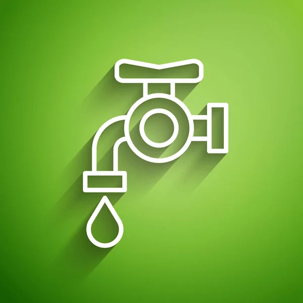 White Line Water Tap Icon Isolated Green Background Vector Illustration — Stock Vector