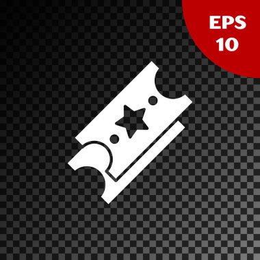 Beyaz piyango bileti simgesi, şeffaf karanlık arka planda izole edilmiş. Bingo, loto, nakit para ödülleri. Finansal başarı, refah, zafer, kazanma şansı. Vektör İllüstrasyonu