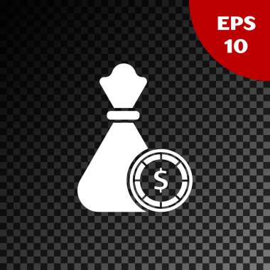 Beyaz Para Çantası ve Kumarhane Çipleri simgesi şeffaf karanlık arka planda izole edilmiş. Dolar ya da Usd sembolü. Nakit bankacılık tabelası. Vektör İllüstrasyonu