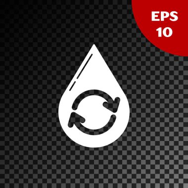 Beyaz Geri Dönüşüm Temiz Su simgesi Şeffaf karanlık arka planda izole. İşaret geri dönüşümlü bir damla su. Vektör İllüstrasyonu