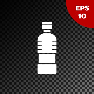 Beyaz şişe su simgesi şeffaf koyu arka planda izole. Soda su içeceği işareti. Vektör Illustration