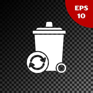 Saydam koyu arka plan da yalıtılmış geri dönüşüm simgesi simgeli Beyaz Geri Dönüşüm kutusu. Çöp kutusu simgesi. Çöp kutusu tabelası. Sepet işaretini geri dönüştürün. Vektör İllüstrasyonu