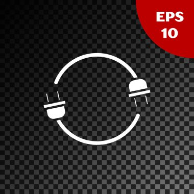White Electric plug icon isolated on transparent dark background. Concept of connection and disconnection of the electricity.  Vector Illustration