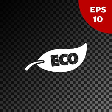 Beyaz Yaprak Çevre simgesi simgesi, şeffaf koyu arkaplanda izole edilmiş. Pankart, etiket, etiket, logo, çevre yeşili etiketi. Vektör İllüstrasyonu