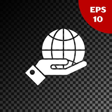 Saydam karanlık arka plan üzerinde izole Dünya dünya simgesi tutan Beyaz İnsan elleri. Dünya kavramını kurtarın. Vektör İllüstrasyonu