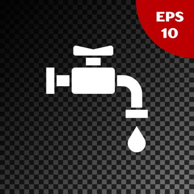 Şeffaf koyu arkaplanda beyaz su musluğu simgesi izole edildi. Vektör İllüstrasyonu