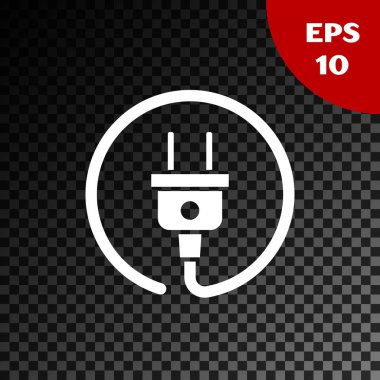 White Electric plug icon isolated on transparent dark background. Concept of connection and disconnection of the electricity.  Vector Illustration