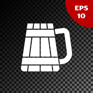 Beyaz Ahşap bira kupa simgesi şeffaf koyu arka plan üzerinde izole. Vektör İllüstrasyonu