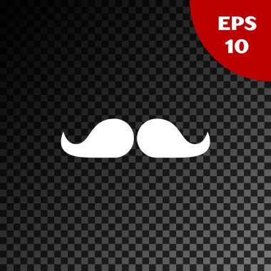 Beyaz Bıyık simgesi şeffaf koyu arka plan üzerinde izole. Berber dükkanı sembolü. Yüz saç stili. Vektör İllüstrasyonu