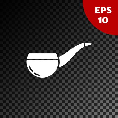 Duman ikonlu beyaz tüttürme piposu şeffaf karanlık arka planda izole edilmiş. Tütün piposu. Vektör İllüstrasyonu