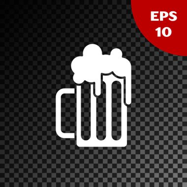 Beyaz Ahşap bira kupa simgesi şeffaf koyu arka plan üzerinde izole. Vektör İllüstrasyonu
